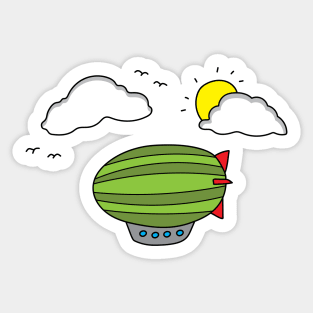 funny green zeppelin flying in the sky Sticker